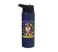 Corgi Who is Your Corgi Dad Mardi Gras Stainless Steel Insulated Water Bottle