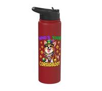 Corgi Who is Your Corgi Dad Mardi Gras Stainless Steel Insulated Water Bottle