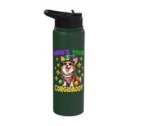 Corgi Who is Your Corgi Dad Mardi Gras Stainless Steel Insulated Water Bottle