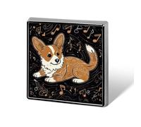 Corgi Who Loves Music Badge Square Lapel Pins Metal Brooch Badges Art Enamel Brooch Badge Elegant Lapel Pins for Jackets Backpacks Hat Decoration Accessories