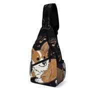 Corgi Who Loves Music Chest Bag Small Cross Body Purses Fashion Full Printed Chest Bag Adjustable Chest Pack