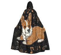 Corgi who Loves Music Hooded Cloak for Women Men Halloween Hooded Robe Renaissance Hoodies Cape Cosplay Costumes Black