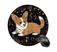 Corgi Who Loves Music Mouse Pad Round Laptop Mouse Mat Cute Computer Mousepad Keyboard Pad Non-Slip Desk Pads for Gaming Office Work Home