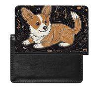 Corgi Who Loves Music Passport Holder Soft PU Ultra-thin Passport Protective Case Compact Easy to Carry Passports Cover for Women And Men Family ID Trave