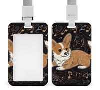 Corgi Who Loves Music Retractable ID Badge Holder with Lanyard - Vertical Badge Reel,Keychain Clip,Name Tag Id Card Holder Protector for Nurse Officer Teacher Security Staff Women Men