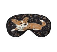 Corgi Who Loves Music Sleep Mask for Side Sleeper Women Men Eye Mask for Sleeping Light Blocking Zero Pressure Breathable Travel Eye Cover Adjustable Soft Night Blindfold