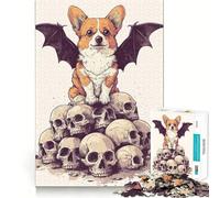 Corgi with Bat Wings Adults 1000 Piece Jigsaw Puzzle Decompress Game, Bright Hue, Playful Challenge, Night Fun (38x52cm)