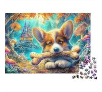 Corgi with Bone in Fairy-tale Autumn Woods 1000 Piece Jigsaw Puzzle Cute Dog Recycled Cardboard, Great Gift for All Ages 70x50cm/1000pcs
