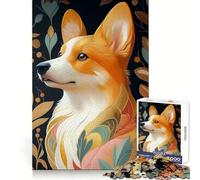 Corgi with Floral Pattern Animal Puzzles for Adults 1000 Puzzles Think Sharper, Stress Relief, Home Fun, (38x52cm)