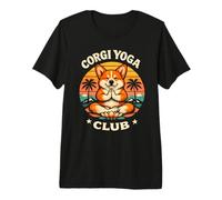 Corgi Yoga Club Retro Sunset Meditating Dog Namaste Premium T-Shirt