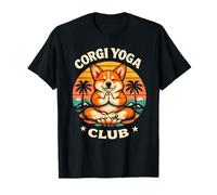 Corgi Yoga Club Retro Sunset Meditating Dog Namaste T-Shirt