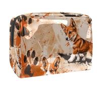 Corgis Pawprints on Grunge Cosmetic Bag for Women, Travel Toiletries Bags Large PVC Makeup Handy Pouch Organiser with Zipper