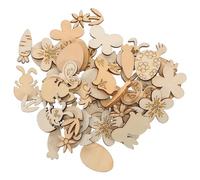 CORHAD 100pcs Easter Unfinished Wooden Craft Slices with Rabbit Egg Hen Butterfly Flower Grass Designs DIY Painting Wooden Decorations for Arts Crafts Random Style
