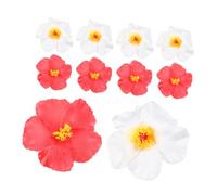 CORHAD 10pcs Artificial Hawaiian Hibiscus Flowers Party Decorations Red and White Faux Tropical Flower Lei for Luau Beach Wedding Accessories for Women