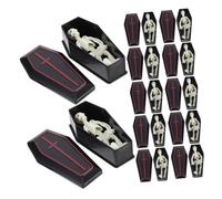 CORHAD 12 Sets Mini Coffin Boxes and Skull Figurine Set Halloween Party Favors Weatherproof Plastic Skeletons for Haunted House Decor Indoor Outdoor Reusable Spooky Accessories