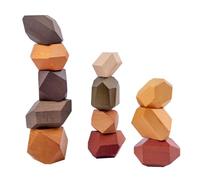 CORHAD 12Pcs Colorful Stone Shape Wooden Bricks Set, Educational Stacking Blocks for Early Learning and Development