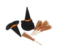 CORHAD 12pcs Witch Hat Small Broom Hats Halloween Granger Wicked Little Miniature Whisk Decorative UV Bonnet Tiny Novelty Doll Jam Scary Whimsical Black Wood