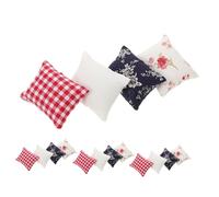 CORHAD 16pcs Scale Tiny Decorative Sofa Cushions for Doll House Furniture Accessories Adorable Stuffed Mini Pillow Models in White Blue Floral Floral and Red Plaid for Tabletop Decor