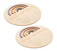 CORHAD 2 pcs Birth Announcement Wood Signs with Rainbow Design Newborn Name Plaque Discs for Monthly Photography Safe Wooden Round Boards for Shower Gift for for for for for Random Color