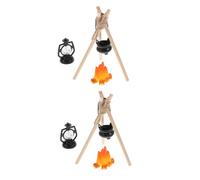 CORHAD 2 Set Miniature Dollhouse Campfire with Pot Lantern Snowy Outdoor Scene Accessory for Christmas Decoration Realistic Fake Fire Flame Model Camping Bonfire Kit for DIY Displays