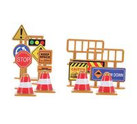 CORHAD 2 Sets Mini Traffic Road Signs and Barricades for Portable Lightweight Traffic Sign Model Playset with Stickers Bright Pretend Play Educational Vehicle Accessories