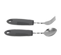CORHAD 2Pcs Adaptive Stainless Steel Anti Tremor Utensils Set with Gray Small Bendable Handles Spoon and Fork for Elderly Stroke Therapy and Hand Tremor Aid