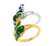 CORHAD 2Pcs Adjustable Peacock Shape Knitting Crochet Rings Open Finger Loops Yarn Guide for Left Right Hand Use Elegant Hand Craft Tool and Decorative Jewelry