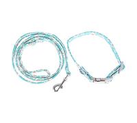CORHAD 2pcs Adjustable Pet Collar and Traction Rope Floral Pattern Double Layer Fabric Dog Leash with Metal Buckle Comfortable Puppy Walking and Training Accessories