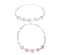 CORHAD 2pcs Adjustable Rhinestone Dog Necklace for Dogs Stylish Pet Collar Accessories in Silver Rose Gold Comfortable Cooperized Silver Build with Sparkling Design