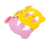 CORHAD 2pcs Adjustable Shampoo Cap Shower Hat for Hair Washing Bath Cap Protecting Eyes and Ears Comfortable Fit for Boy Girl and Cute Design in Pink and Yellow