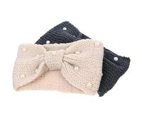 CORHAD 2pcs Bowknot Head Band Knitted Pearl Decorative Head Bands 7.27x4.13x0.20inch Warmth Retention Comfortable Wool Headbands Women Refined Elegant Winter Small Pearls