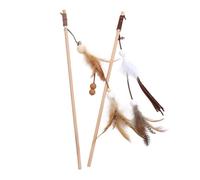 CORHAD 2pcs Cat Teaser Toys Wooden Rods Interactive and Bell Design for Indoor Cats Engaging Pet Playthings for Bonding and Exercise Brown White