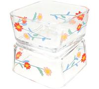 CORHAD 2pcs Hamster Food Bowl Glass Feeding Dish Anti-tip Small Pet Food Container for Hamsters Rabbits and Guinea Pigs in Red Daisy Design