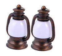 CORHAD 2pcs Mini Retro LED Kerosene Lamp Lightweight Plastic Emergency Light for Camping and Outdoor Tent Use Vintage Style Battery Operated Small Lantern