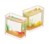 CORHAD 2pcs Miniature Fish Tank Realistic Glass Design Dollhouse Decorations for Betta Fish Display Small Square Aquarium Figurines for Mini Scene Layout