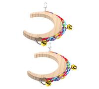 CORHAD 2pcs Moon Shape Bird Swing Toy for Cage Wooden Parrot Perch Accessory for Cockatiel Budgie and Exercise and Safe for Biting and Balance Development