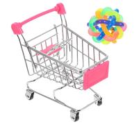 CORHAD 2pcs Parrot Plaything Trolley Cart with Colorful Vine Ball Interactive Chew for Bird Activity Role Play Shopping Cart for Parakeets and Cockatiels Safe Alloy and Abs Random Color
