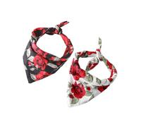 CORHAD 2Pcs Valentine’S Day Pet Collar Bibs for Dogs and Cats, 100% Cotton Triangle Bandana with Red Rose Pattern, Adjustable Neck Size 25-48Cm, Decorative Saliva Catcher for Small to