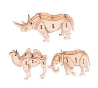 CORHAD 3 Pcs Wooden Animal Puzzle DIY Assembly Model for Adults Pre-cut Easy Install Construction Crafts with Elephant Camel Rhino Designs for Early Development Activity and Home Decor