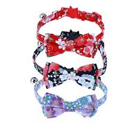 CORHAD 3pcs Adjustable Cat Collar Bell and Bow Tie Floral Design Pet Necklace Bright Colors for Cats Fits for Festive Occasions