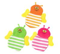 CORHAD 3Pcs Cartoon Animal Bath Gloves for Shower Exfoliating Mittens with Rich Foaming Lightweight Bathing Washcloths in Green Yellow Red for Gentle Skin Cleansing and Massage