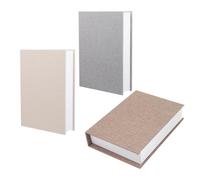 CORHAD 3pcs Faux Books Decorative Storage Boxes Set, Linen Fabric Cover in Natural White, Light Coffee and Light Grey, 22x15x4.5cm, Hidden Storage for Living Room, Office, Bedroom Shelf