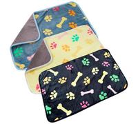 CORHAD 3pcs Flannel Pet Blanket Set with Bone and Paw Prints, Warm Dog Cat Throw Blanket, Soft Sleeping Mat for Indoor and Travel Use, Black Grey Yellow