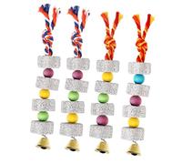 CORHAD 4 Pcs Parrot Bird Beak Grinding Stones with Bells Colorful Chewing for Parrots and Birds Mineral Calcium Cage Accessories to Trim and Clean Beaks