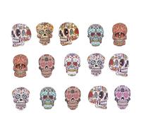 CORHAD 48pcs Wooden Skull Buttons for Sewing and DIY Crafts, Multi-Purpose Natural Wood Buttons with Unique Skull Pattern, Assorted Colourful Design for Knitting and Making Random Style