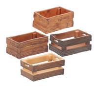 CORHAD 4Pcs Miniature Dollhouse Crate Storage Boxes Wooden Frame and Hollow Design, Miniature Storage Baskets for Tiny Dolls, Crafts and Doll Furniture Decoration, Suitable for Dollhouse