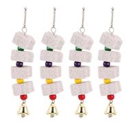 CORHAD 4pcs Natural Parrot Beak Grinding Stone with Bell for Small Animals Small Pet Teeth Trimmer Chewing Suitable for Parakeet Budgies Chinchilla Hamster Cage Accessories