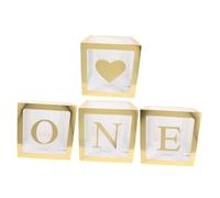CORHAD 4Pcs One Letter Balloon Boxes Birthday Decorations for Party Shower Transparent Balloon Case with Gold Heart Accent for First Birthday Celebration