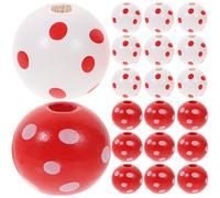 CORHAD 50Pcs Valentine's Day Wooden Beads Set, Polka Dot Pattern Round Spacer Beads, Red and White Color Mix for Jewelry Making and DIY Crafts