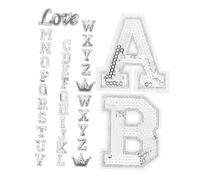 CORHAD 56Pcs Embroidered Alphabet Iron Patches Applique for Clothing Dresses Hats Socks Jeans DIY Accessories Silver Sequin for Custom Fashion Design